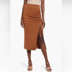 Open Edit Ruched Knit Brown Midi Skirt